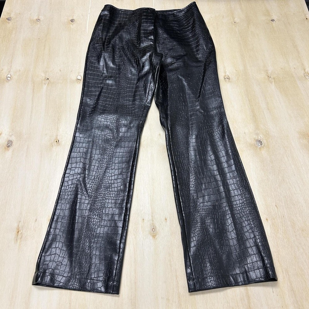 Y2K Currants Pants Womens 7 Black Faux Leather Croc Embossed Straight Leg Dress